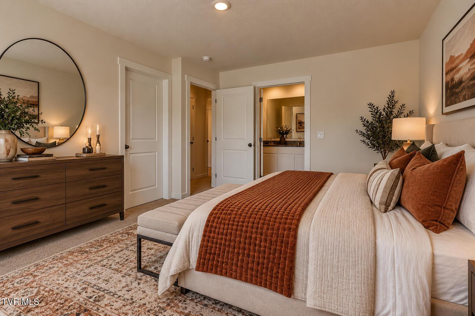 Warm Modern Bedroom with Rust Accents