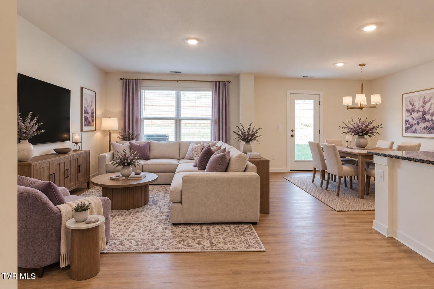 Lavender Open-Plan Living and Dining Roo